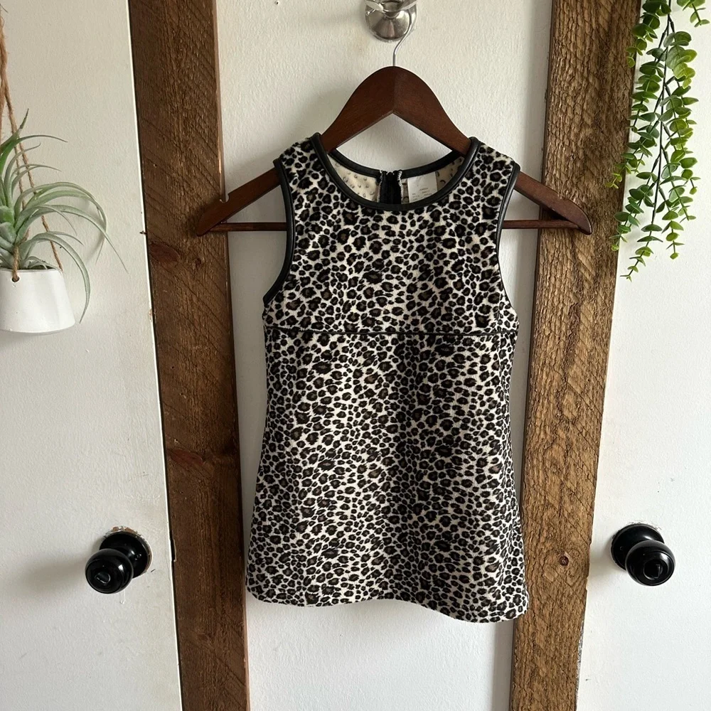 Vintage 90s Prana Girls Leopard Print Jumper Dress Size 5/6